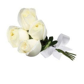 4 Rosas brancas com laço de rafia 
