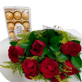 Buquê com 8 Rosas Vermelhas e Ferrero Rocher